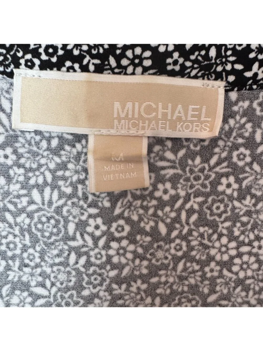 Michael Kors Women Black White Floral Sleeveless Knee Length Dress Size M